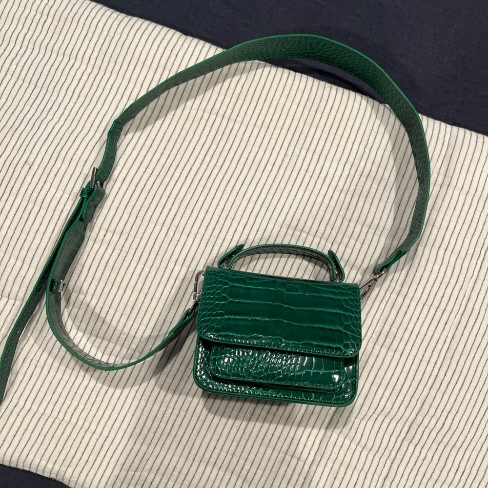Green Croc Mini Crossbody Bag